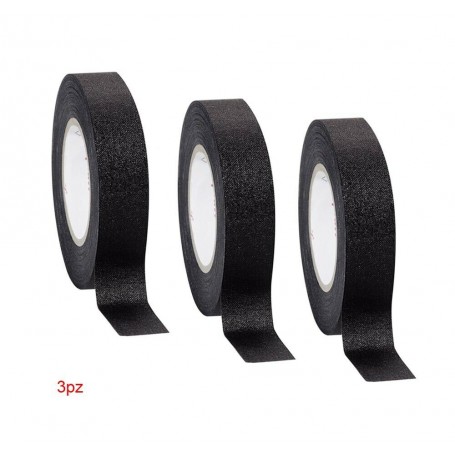 3 ROTOLI NASTRO TELATO ISOLANTE PER CABLAGGIO CAVI ELETTRICI ROTOLO 18MM NERO