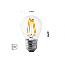 LAMPADINA LED 4W LUCE CALDA FILAMENTO IN VETRO TRASPARENTE E27 4 W G45A-TC