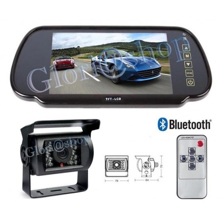 KIT RETROMARCIA AUTO SPECCHIETTO BLUETOOTH TELECAMERA 18 LED INFRAROSSI