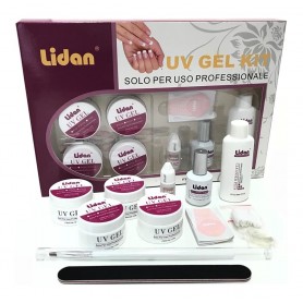 KIT RICOSTRUZIONE UNGHIE NAIL ART 4 . UV GEL BIANCO ROSA LIMETTA PENNELLO TIPS