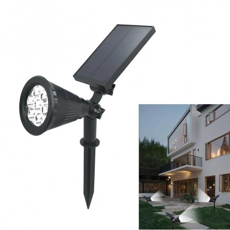 FARO 7 LED PANNELLO SOLARE . RICARICABILE PICCHETTO FARETTO LUCE BIANCA GIARDINO