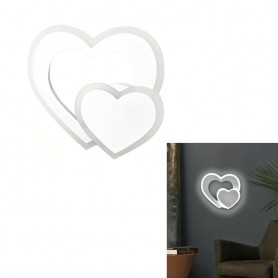 APPLIQUE A FORMA DI CUORE 2 CUORI IN VETRO A PARETE LUCE BIANCA LAMPADA LED 12 W