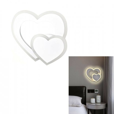 APPLIQUE LED CUORE IN VETRO 2 CUORI LUCE CALDA LAMPADA DA PARETE 12 W