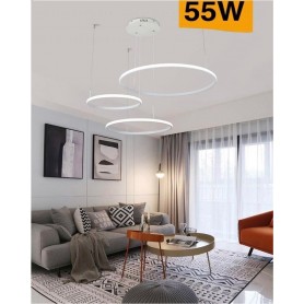 LAMPADARIO A SOSPENSIONE 3 ANELLI LED 55 WATT LUCE BIANCA 6500K STILE MODERNO