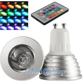 LAMPADINA 1 LED RGB GU10 FARETTO 3W LUCE MULTICOLORI EFFETTI STROBO TELECOMANDO