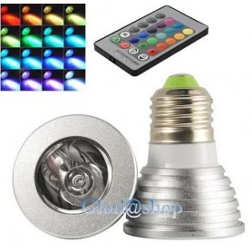 LAMPADINA 1 LED RGB E27 FARETTO 3W LUCE MULTICOLORI EFFETTI STROBO TELECOMANDO