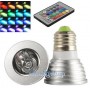 LAMPADINA 1 LED RGB E27 FARETTO 3W LUCE MULTICOLORI EFFETTI STROBO TELECOMANDO