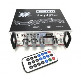 AMPLIFICATORE AUDIO USB MP3 RADIO FM SD CASA AUTO 2 CANALI AUX TELECOMANDO