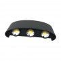APPLIQUE LED LUCE NATURALE 4000K LAMPADA 16 W 6 COB DA PARETE IP65 NERO