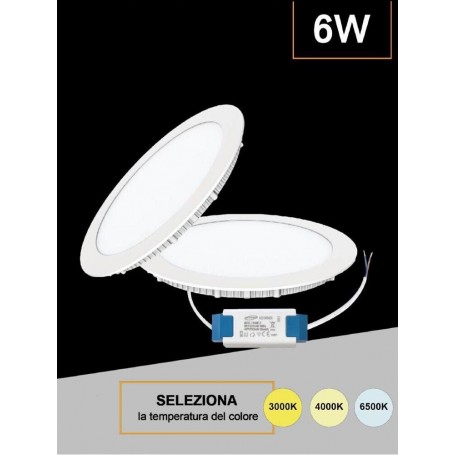 PANNELLO LED A INCASSO FARETTO SLIM 6 WATT 3 COLORI LUCE BIANCA CALDA NATURALE