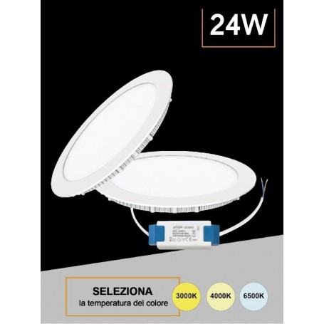 PANNELLO LED A INCASSO FARETTO SLIM 24 WATT 3 COLORI LUCE BIANCA CALDA NATURALE