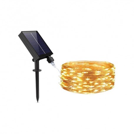 MINILUCCIOLA CALDA 100 LED CATENA LUMINOSA 10 MT LUCI NATALIZI PANNELLO SOLARE