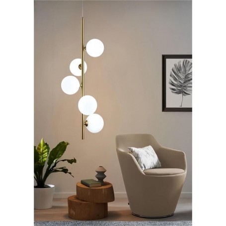 LAMPADARIO A SOSPENSIONE 5 SFERE IN VETRO ATTACCO G9 MODERNO COLOR BRONZO