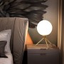 LAMPADA DA TAVOLO 1 SFERA IN VETRO LUME SUPPORTO TREPPIEDI ABAT JOUR BRONZO D35