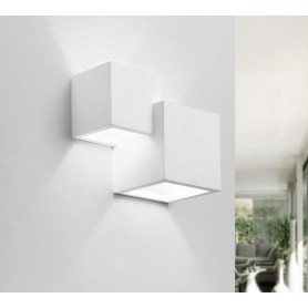 APPLIQUE DA PARETE 2 X CUBO IN GESSO VERNICIABILE LAMPADA DOPPIA LUCE G9