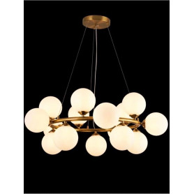 LAMPADARIO A SOSPENSIONE IN METALLO BRONZO CON 15 SFERE SFERA BIANCA ATTACCO G9