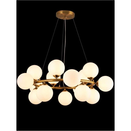 LAMPADARIO A SOSPENSIONE IN METALLO BRONZO CON 15 SFERE SFERA BIANCA ATTACCO G9