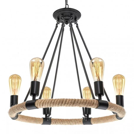 LAMPADARIO ROTONDO RUSTICO IN CANAPA E METALLO PORTALAMPADA E27 INDUSTRIALE A20