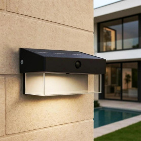 APPLIQUE LED LUCE BIANCA 6000K FARO PANNELLO SOLARE SENSORE CREPUSCOLARE ESTERNO