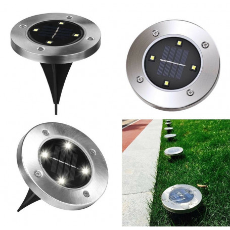 FARETTO PANNELLO SOLARE DA GIARDINO 4 LED LUCE BIANCA PICCHETTO SEGNAPASSI