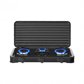 FORNELLO A GAS GPL CUCINA DA CAMPEGGIO CASA 3 FUOCHI PIASTRA NERO