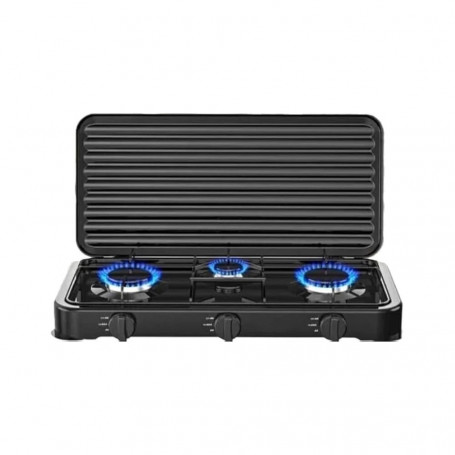 FORNELLO A GAS GPL CUCINA DA CAMPEGGIO CASA 3 FUOCHI PIASTRA NERO