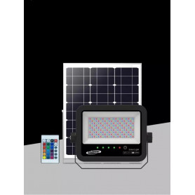 FARO LED RGB PANNELLO SOLARE 30 W TELECOMANDO FARETTO SENSORE CREPUSCOLARE IP65