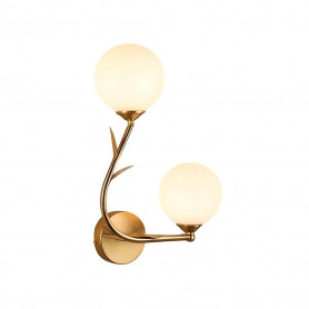 APPLIQUE DA PARETE DUE SFERE SFERA G9 LAMPADA RAMO CON FOGLI COLOR BRONZO AQ65