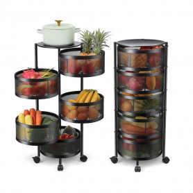 CARRELLO IN METALLO 5 RIPIANI GIRA 360  CESTO PORTA FRUTTA VERDURA 4 RUOTE 90 CM